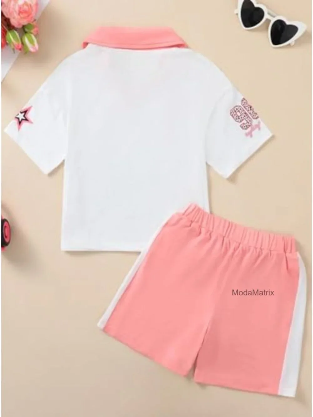 Girls 2 Piece Summer Outfit T-Shirt & Elastic Shorts Set